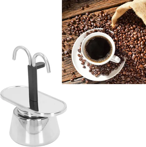 Vista 5 de Olla Moka de acero inoxidable, máquina de café expreso, olla moka de doble tubo de 3.4 fl oz, cafetera italiana y cubana con colador para café