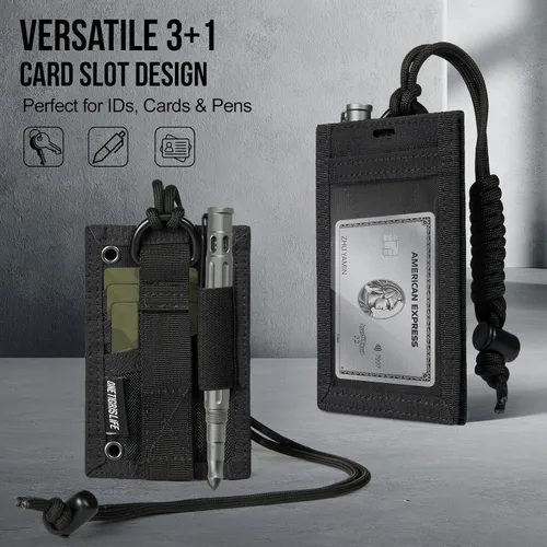 Vista 4 de Porta tarjetas táctico para documentos, bolsillo organizador con llavero de OneTigris 1 ID + 6 Cards,adjustable neck cord,pen loop included,dual