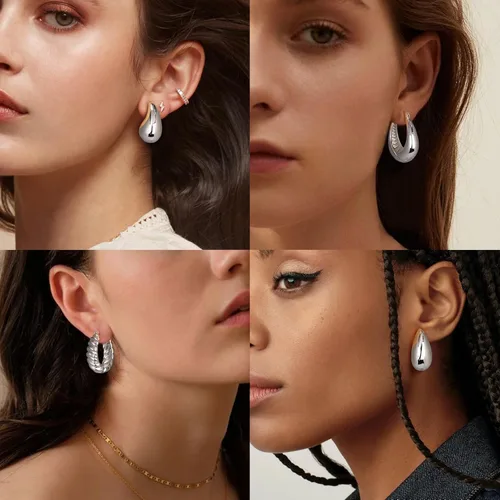 Vista 3 de Supneer Gold Earrings for Women Chunky Gold Hoops Earrings Teardrop Gold Jewelry 14k Gold Plated Earrings Lightweight Hypoallergenic Girls Gift