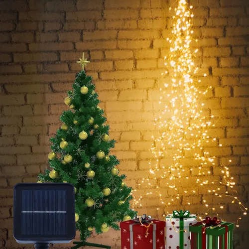 Vista 5 de Luces de cascada de hadas solares para exteriores, impermeables, 200 LED, 8 modos, luz de regadera (SIN REGADERA), luces de cadena alimentadas por