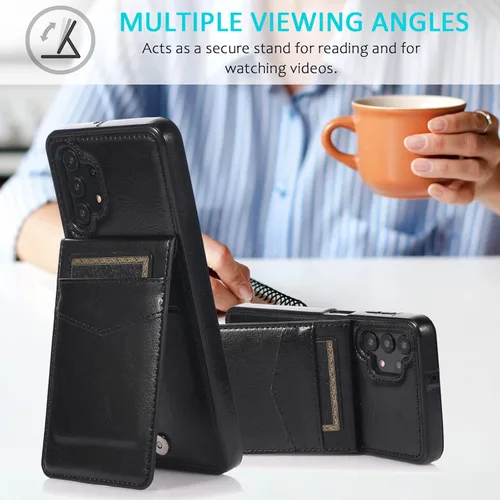 Vista 5 de Funda de teléfono para Samsung Galaxy A32 5G de 6.5 pulgadas con protector de pantalla de vidrio templado, soporte para tarjeta de crédito, soporte