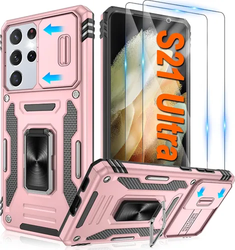 Vista 72 de Atump Funda para Motorola Moto G Play 2024 (4G) con [paquete de 2] protector de pantalla HD y cubierta para cámara deslizante, soporte de anillo