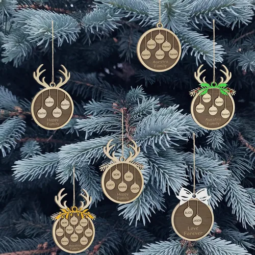 Vista 6 de Adornos de Navidad personalizados familiares de 1, 2, 3, 4, 5, 6, 7, 8, 9, 10, adornos de madera personalizados, decoraciones de Navidad, regalos