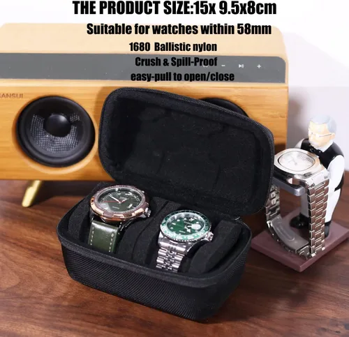 Vista 3 de Besforu Funda de viaje para reloj para hombres y mujeres, caja de almacenamiento portátil de un solo reloj y organizador para relojes de pulsera