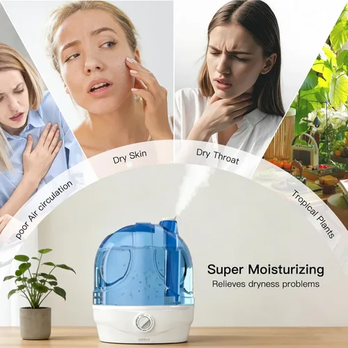 Vista 5 de AZEUS Humidificadores, humidificador ultrasónico de niebla fría de 2.8 litros para habitación grande, para la oficina, humidificadores silenciosos