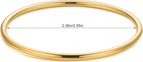 Vista 5 de Kainier Pulsera de 3mm de Acero Inoxidable Chapada en Oro de 14 Quilates, Brillante, Apilable, Delgada, Redonda, Brazalete de Bangle para Mujeres