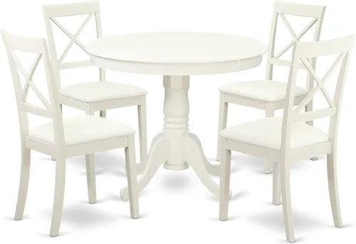 Vista 10 de East West Furniture ANBO3-CAP-C Juego de mesa de cocina de 3 piezas para espacios pequeños contiene una mesa de comedor redonda con pedestal y 2