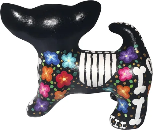 Vista 4 de Dia de Muertos. Perro de Catrina. Artesanía Mexicana. Monumento a las mascotas, recuerdo. Figura de cerámica para la decoración del Día de Muertos