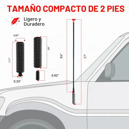 Vista 3 de Prostick Antena de radio CB negra de fibra de vidrio de 2 pies de 1000 vatios con resorte de acero inoxidable resistente