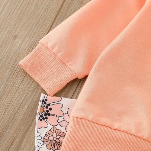 Vista 5 de Ropa de otoño e invierno para niñas pequeñas, manga larga, estampado de flores, tops y pantalones de pana