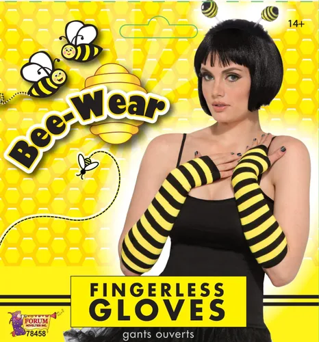 Vista 2 de Forum Novelties, Bee Wear Guantes sin dedos, negro, amarillo, estándar