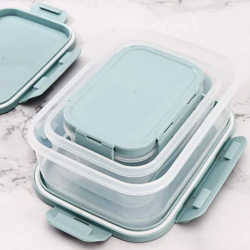 Vista 3 de Recipientes de almacenamiento de alimentos con tapas herméticas, recipientes de preparación de alimentos, contenedores de almuerzo con tapas Azul