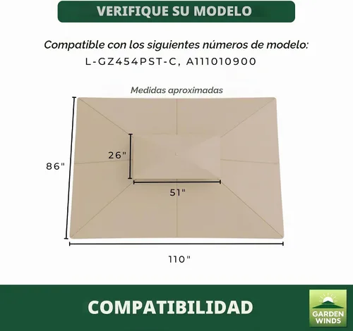 Vista 5 de Garden Winds Toldo de repuesto para cenador de terraza - Estándar 350 - Beige