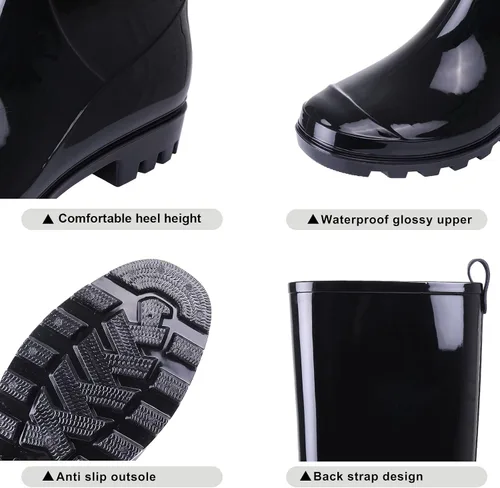 Vista 6 de Asgard Botas de lluvia altas para mujer, impermeables, hasta la rodilla, pantorrilla delgada