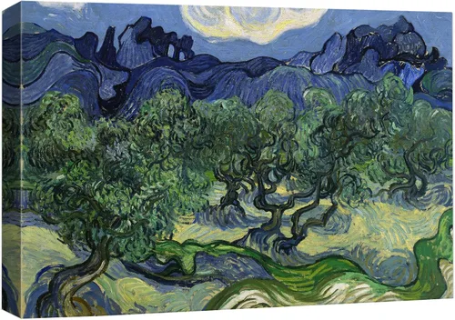 Vista 9 de Van Gogh - Lienzo con diseño giclée de olivos con cielo amarillo y sol, arte de pared de galería, estirado y enmarcado, listo para colgar, 24 x 36