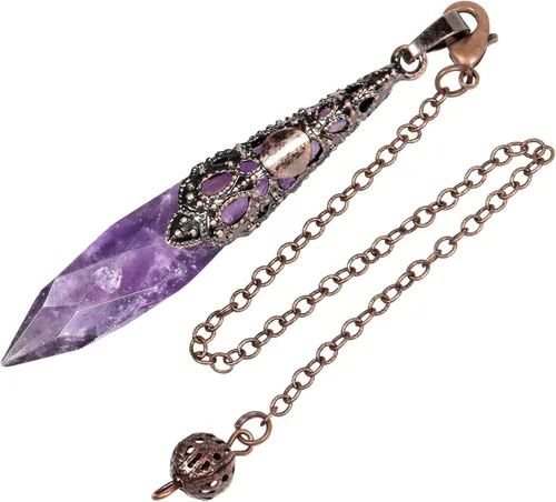 Vista 12 de Rockcloud Péndulo de Piedra de Cristal Natural para Radiestesia Péndulo de Punta de Cristal de Chakra Colgante para Adivinación Kit de Meditación