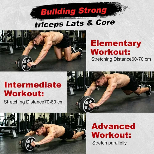 Vista 5 de Rueda para abdominales, kit de ruedas de ejercicio abdominal 10 en 1 con bandas de resistencia, alfombrilla para rodillas, cuerda de saltar, barra