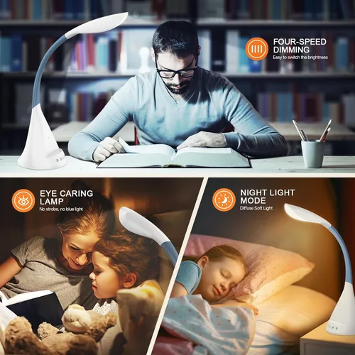 Vista 5 de Lámpara de escritorio LED con control táctil y cuello de cisne de 360 grados, 9 modos de iluminación con 5 colores RGB para luz de lectura en casa