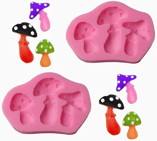 Vista 6 de Molde de silicona en forma de hongo 3D de resina para postres de bricolaje, chupitos de gelatina de cristal, cubitos de hielo, pasta de goma