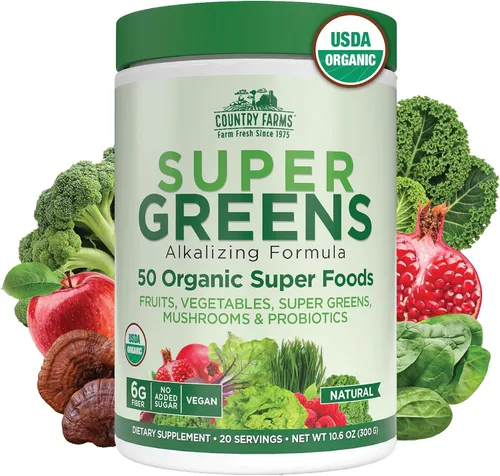 Vista 19 de Country Farms Super Greens Batido en Polvo de Manzana y Plátano, Súper Alimentos Orgánicos, Mezcla de Bebida Orgánica USDA, Frutas, Verduras