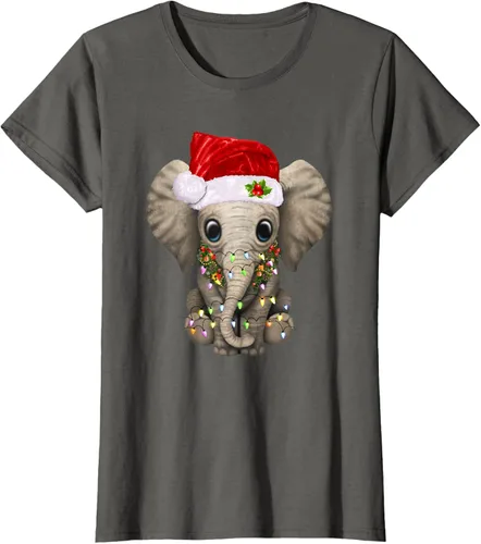 Vista 9 de Lindo elefante de Navidad luz divertido elefante amante de Navidad regalo camiseta Negro