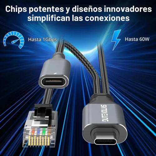 Vista 3 de Cable USB C a Ethernet y 60 W de carga de 6.6 pies, USBC PD y Gigabit LAN 2