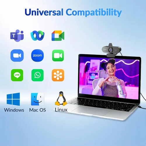 Vista 8 de Cámara web 4K para PC con enfoque automático dual PDAF y CDAF, Ultra 4K HD, 2 micrófonos de reducción de ruido, corrección automática de luz, USB-A