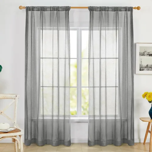 Vista 47 de Deconovo - Cortinas transparentes con filtro de luz de 84 pulgadas de largo Plata