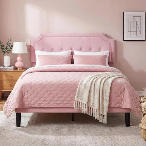 Vista 13 de VECELO - Base de cama tapizada con plataforma individual con cabecera ajustable de panel cosido con botones, fuerte soporte de listones de madera