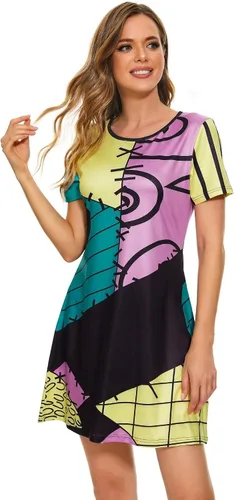 Vista 2 de ICEYOU Sally - Vestido de Halloween para mujer, disfraz de Sally de manga corta
