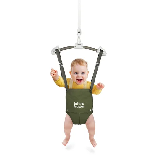 Vista 11 de Saltadores de puerta para bebés Infant Master, saltador Johnny resistente ajustable de 10.8"-23.6" de correa, suave rebotador de bebé con bolsa
