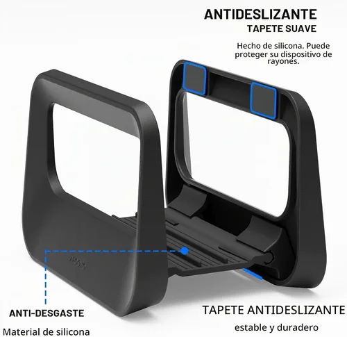 Vista 4 de Soporte vertical para computadora de escritorio, soporte de plástico para laptop con protección de silicona, compatible con todos los Negro