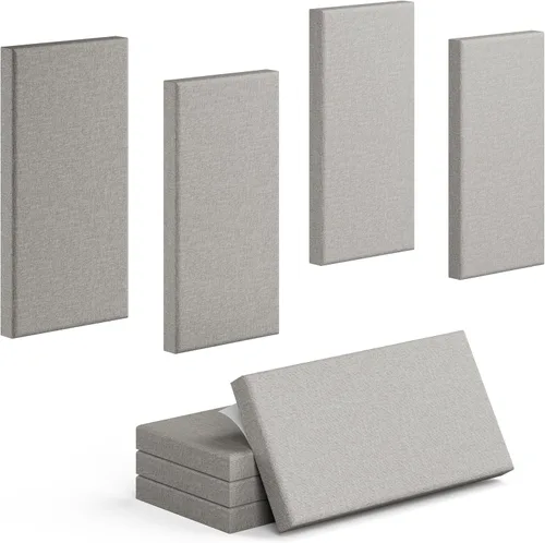 Vista 11 de Paquete de 4 paneles acústicos de núcleo de alta densidad con cubierta de tela, 24 x 12 x 2 pulgadas, paneles de pared autoadhesivos insonorizados