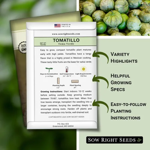 Vista 2 de Sow Right Seeds - Semillas de tomatillo Toma Verde para plantar - Paquete de reliquia sin OMG con instrucciones para plantar un huerto casero