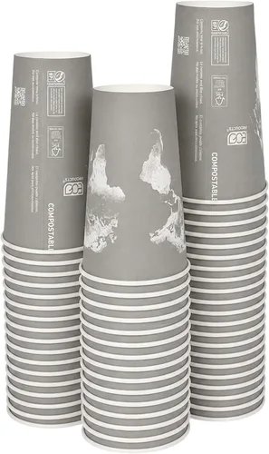 Vista 11 de ECO PRODUCTS Tazas de café espresso desechables compostables World Art de 4 onzas, paquete de 50, taza de papel caliente renovable, forro PLA a base