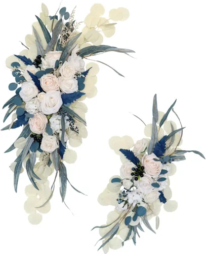 Vista 11 de MOJUN Paquete de 2 flores de arco de boda, guirnalda de flores artificiales para letrero de bienvenida, decoración floral, decoración de arco