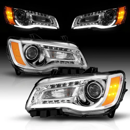 Vista 8 de AmeriLite Par de faros delanteros para faros delanteros de tubo LED negro para Chrysler 300 Sedan OE+ 2011-2014, lado del pasajero y del conductor
