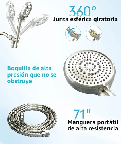 Vista 7 de Cabezal de Ducha Filtro con Mando a Distancia, Cabezal de Ducha de Alta Presión con 10 Modos de Pulverización y Filtros, Cabezal de Ducha Filtro