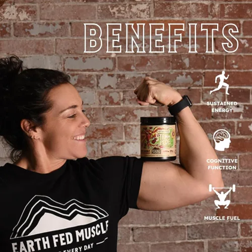 Vista 4 de Earth Fed Muscle Stampede sin estimulantes antes del entrenamiento, cereza agria, estimulante y sin cafeína, aumenta la energía, la resistencia