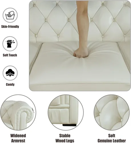 Vista 6 de FUOROLA Sofá modular de cuero genuino, juego de sofá en forma de L de lujo, muebles de sala de estar, sofá Chesterfield con diseño capitonado