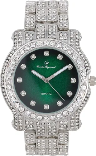 Vista 27 de Charles Raymond Bling-ed Out Ultimate Hip Hop Royalty Reloj para hombre con número romano de fácil lectura o indicadores de tiempo de diamantes