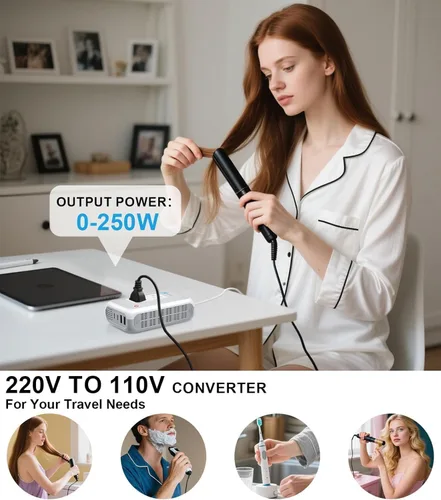Vista 2 de Convertidor de voltaje de Estados Unidos a Europa para rizador y alisadores de cabello, convertidor de 220 V a 110 V para adaptador de enchufe