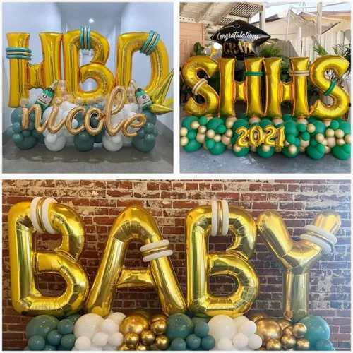 Vista 7 de Globos dorados de la letra A de 40 pulgadas, globos grandes del alfabeto A, helio dorado, de papel de aluminio de mylar, para decoración