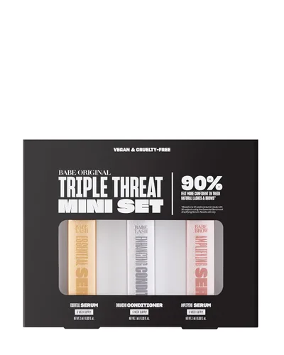 Vista 2 de Set Mini Triple Threat de Babe Original, Incluye Suero Esencial para Pestañas Babe Lash y Acondicionador Potenciador + Suero Amplificador para Cejas