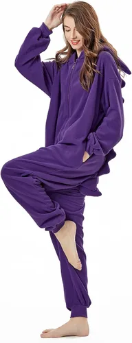 Vista 7 de BETIFUHOM Pijama para adultos, disfraz de cosplay de dibujos animados morados, fiesta de Navidad y Halloween para mujeres y hombres, Púrpura