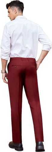 Vista 2 de COOFANDY Pantalones de vestir de ajuste clásico para hombre, pantalones formales rectos con frente plano, sin arrugas, cintura expandible