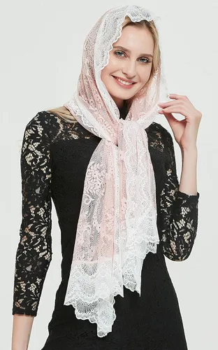 Vista 32 de Bufanda de encaje floral vintage de pestañas capilla velo mantilla infinito latino masa S04