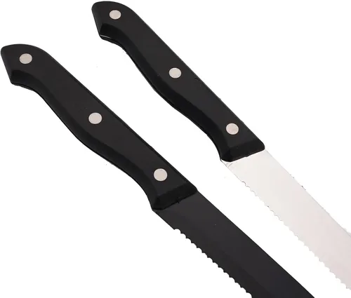 Vista 7 de JASHII Juego de cubiertos mate de acero inoxidable 304 de 24 piezas, incluye cuchillos para carne, servicio para 4, mango redondo, acabado satinado