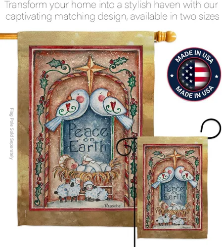 Vista 4 de Bandera de palomas de la paz en la tierra, decoración de pesebre, pancarta de invierno para colgar en la pared, hogar, porche, exterior, tapiz