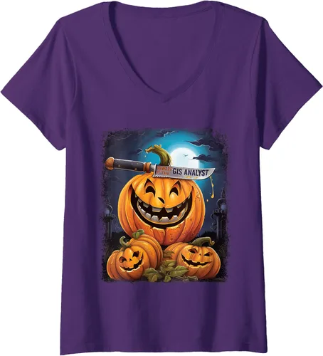Vista 8 de GIS Analyst Funny Halloween Fun Pun Spooky V-Neck T-Shirt